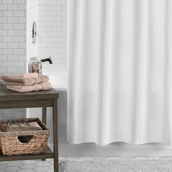 Eco-Basics Shower Set – White 72" x 72" 2 Piece Set, Embossed Curtain with Peva - Picture 12 of 12